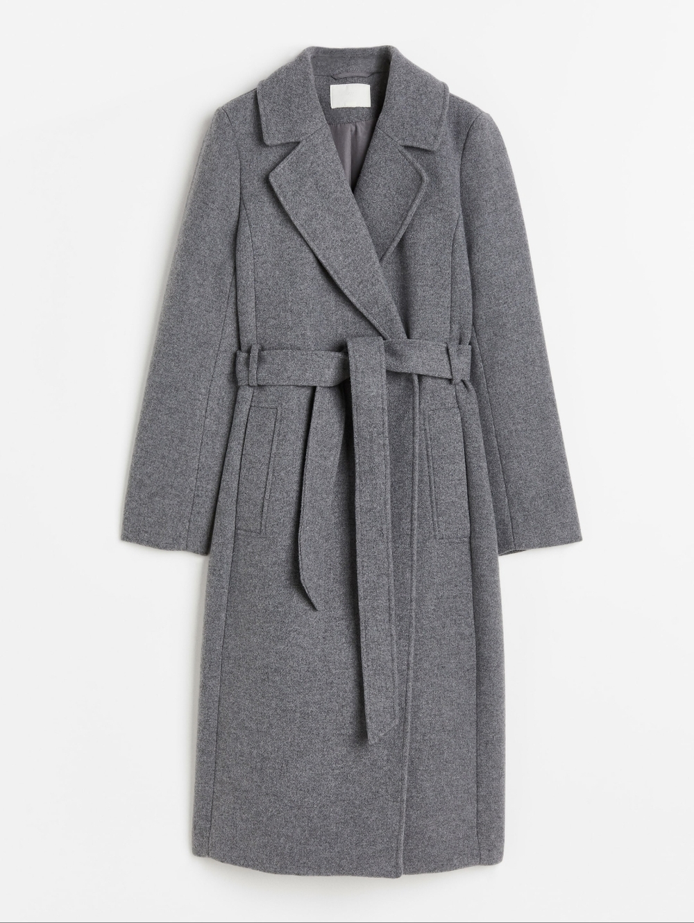 H&M Gray 67% Wool-Blend Coat with Gold Label Detailing
